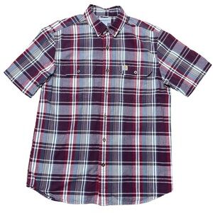 Carhartt Shirt Mens Medium Plaid Print Chambray Loose Fit Midweight Gorpcore Red